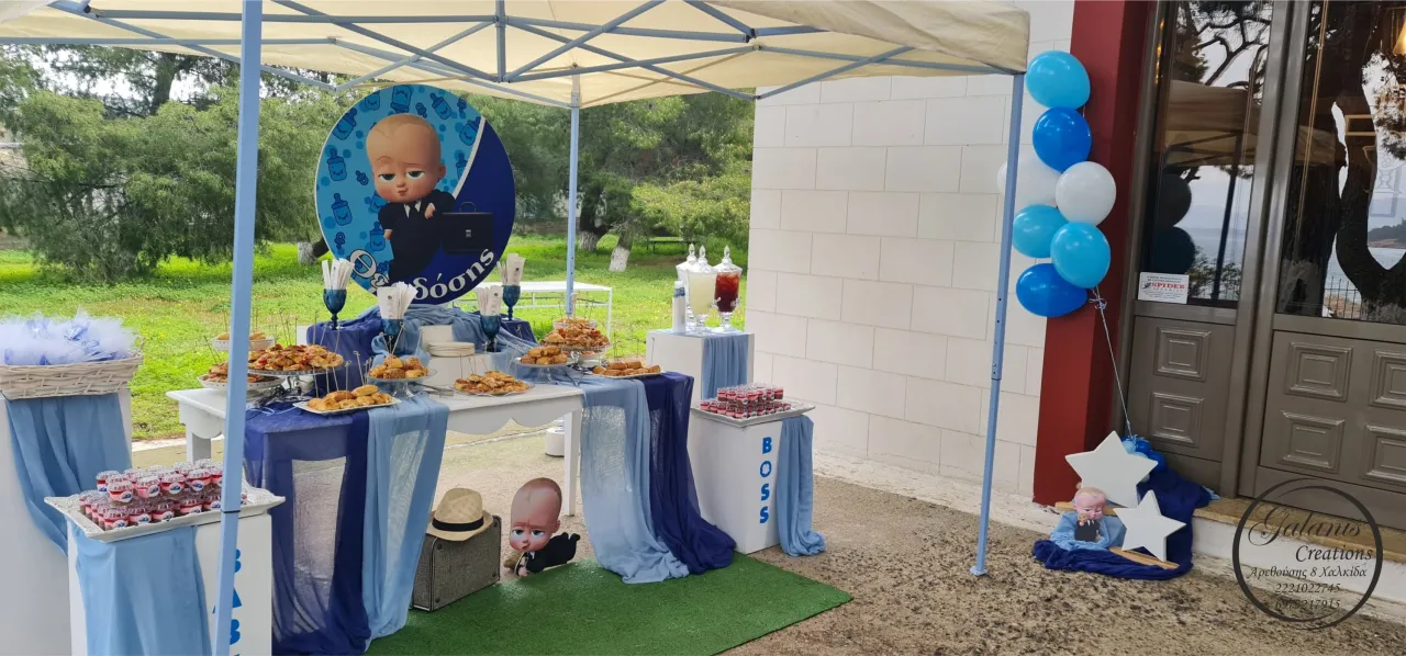 Θεματικό candy bar για παιδικό πάρτι σε μπλε αποχρώσεις.